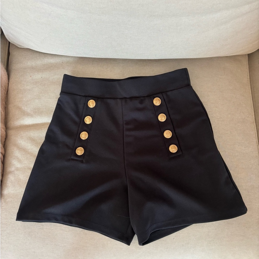 H&M Navy High Waist Shorts with Gold Buttons
